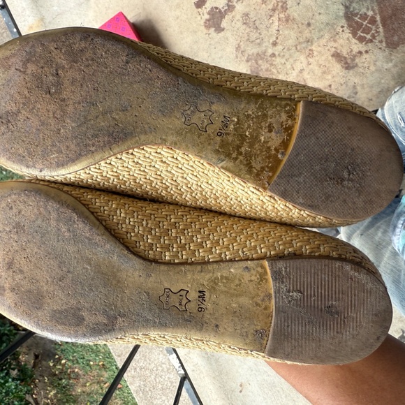Tory Burch Ballet Flats Straw Size 9.5 Gold Women's Shoes - Picture 6 of 7
